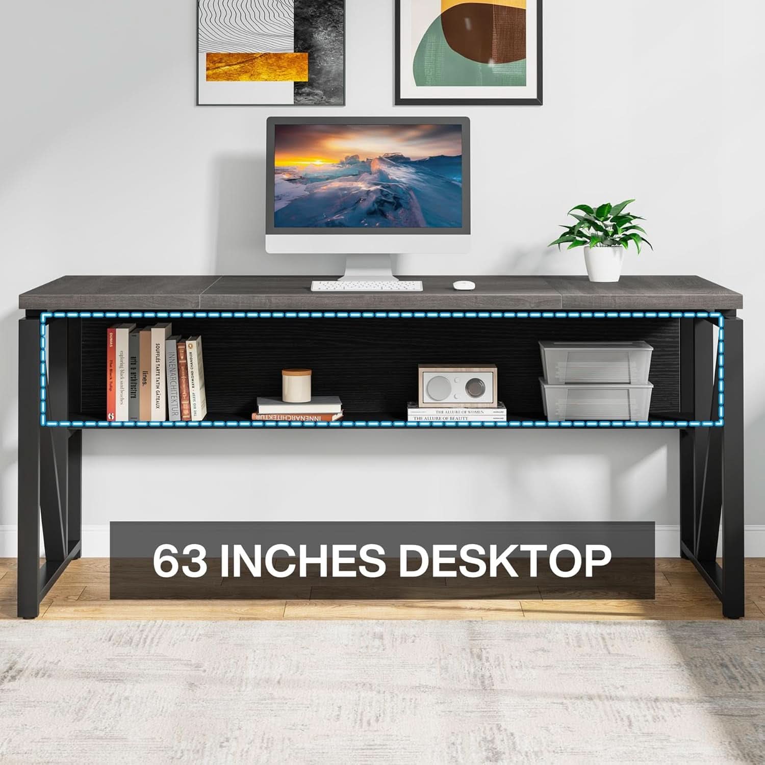 L Shaped Desk With Drawer Cabinet And Lateral File Cabinet 63 Inch Gray