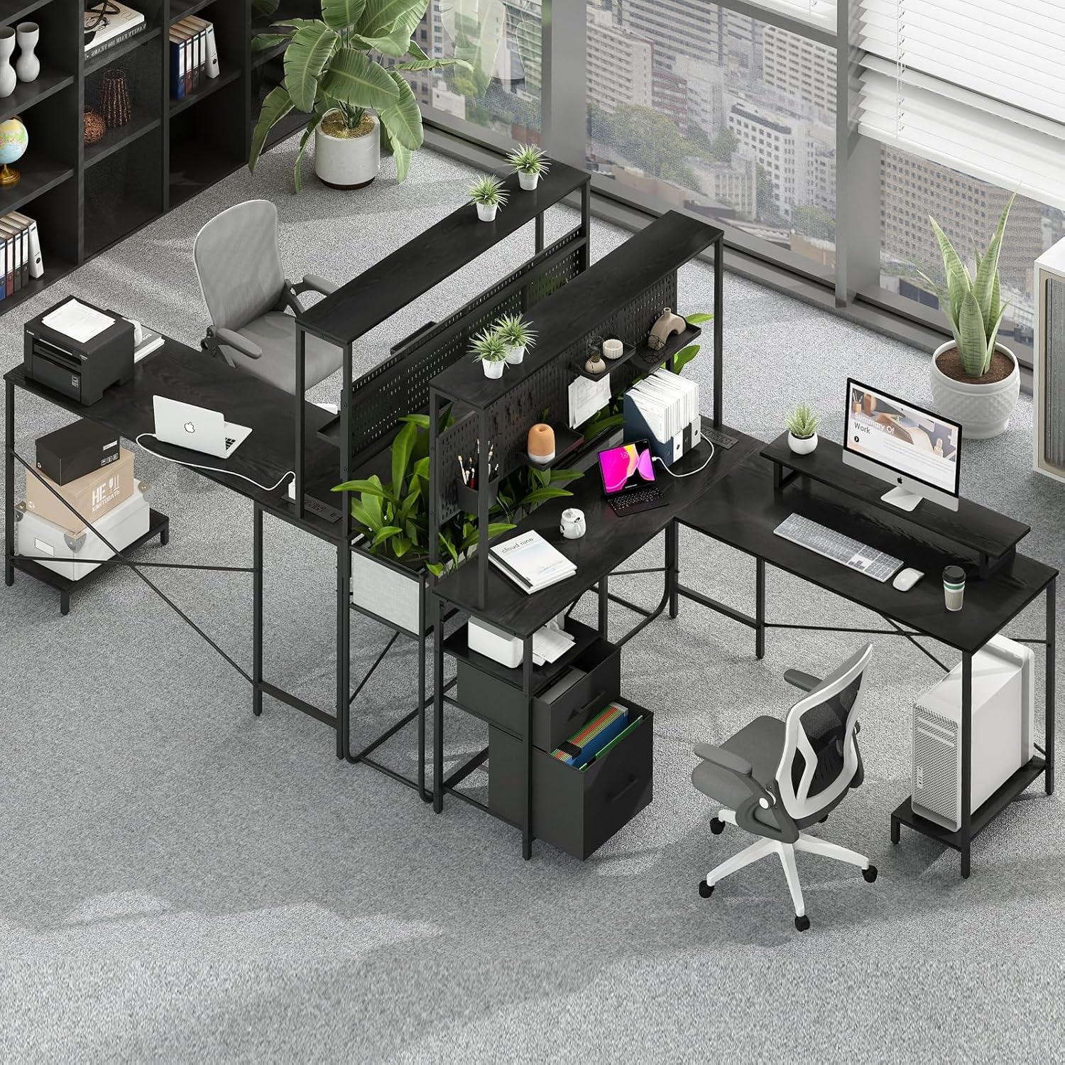 L Shaped Desk With Pegboard And Drawers For Home Office