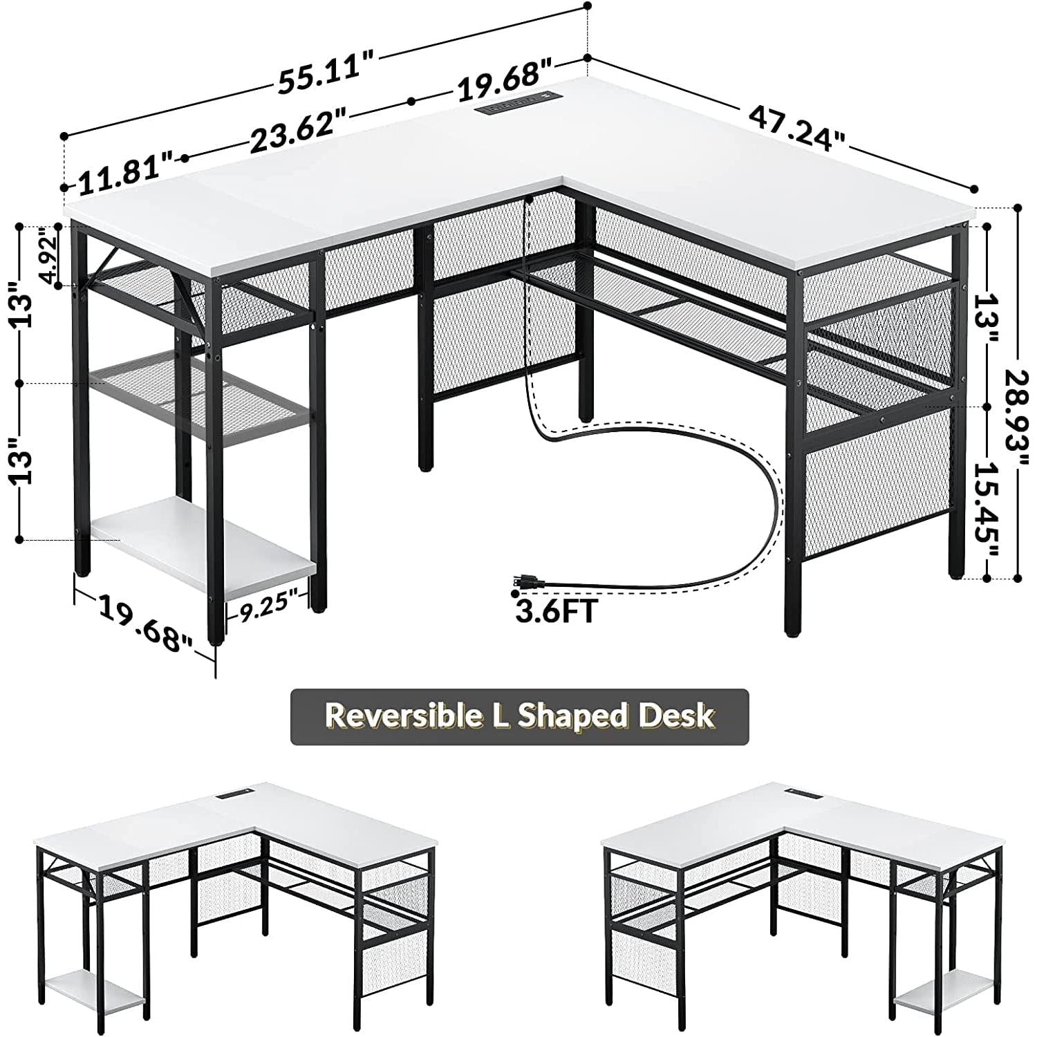 L Shaped Desk With Power Outlets And USB Ports For Office