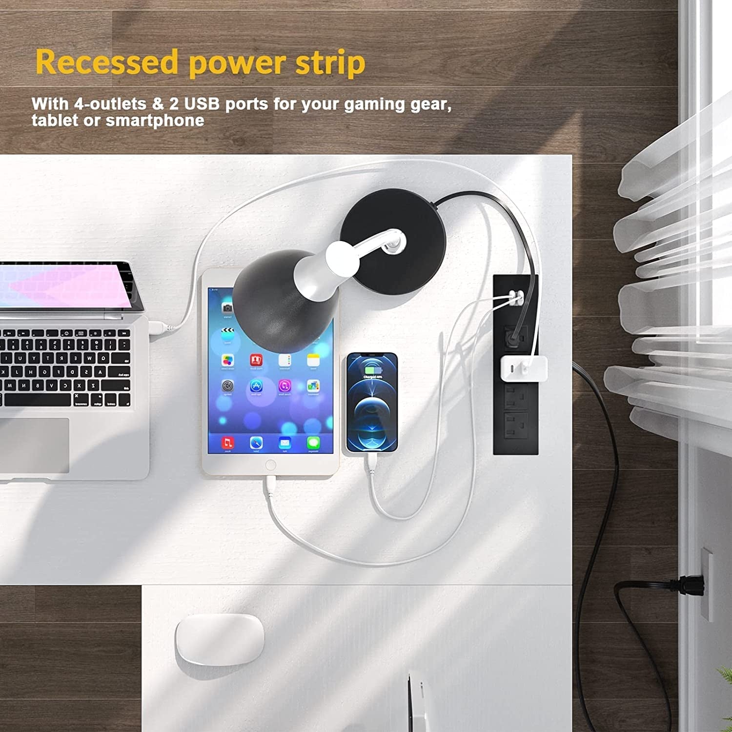 L Shaped Desk With Power Outlets And USB Ports For Office