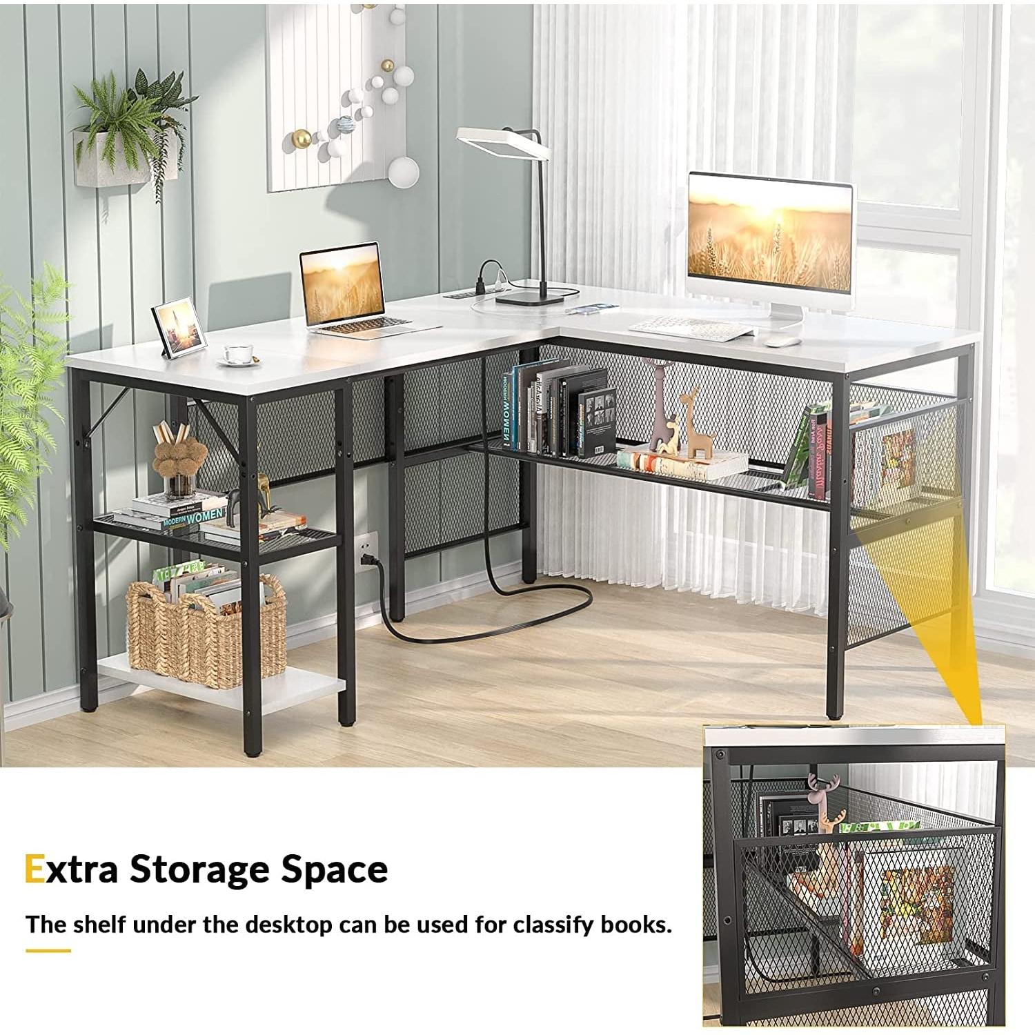 L Shaped Desk With Power Outlets And USB Ports For Office