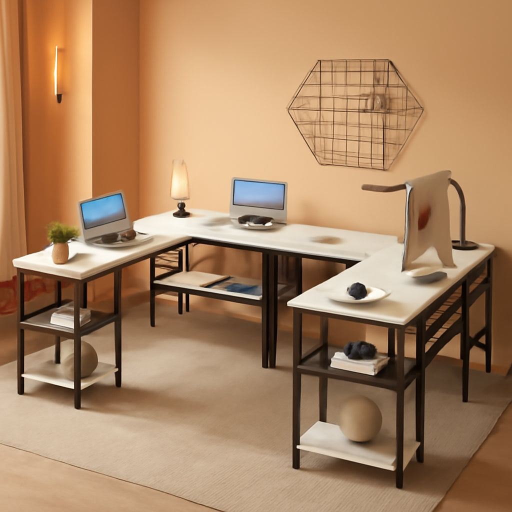 L Shaped Desk With Power Outlets And USB Ports For Office