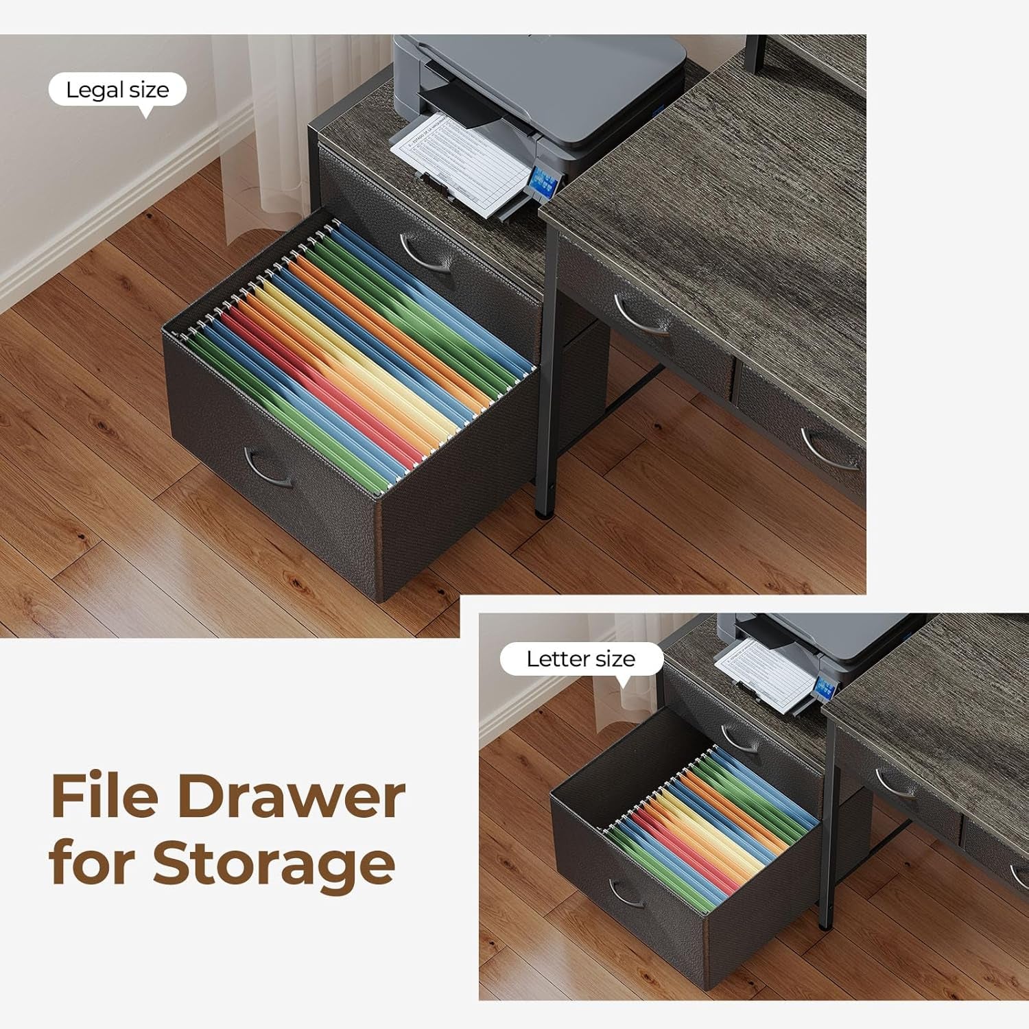 L Shaped Home Office Desk with Storage and LED Lights