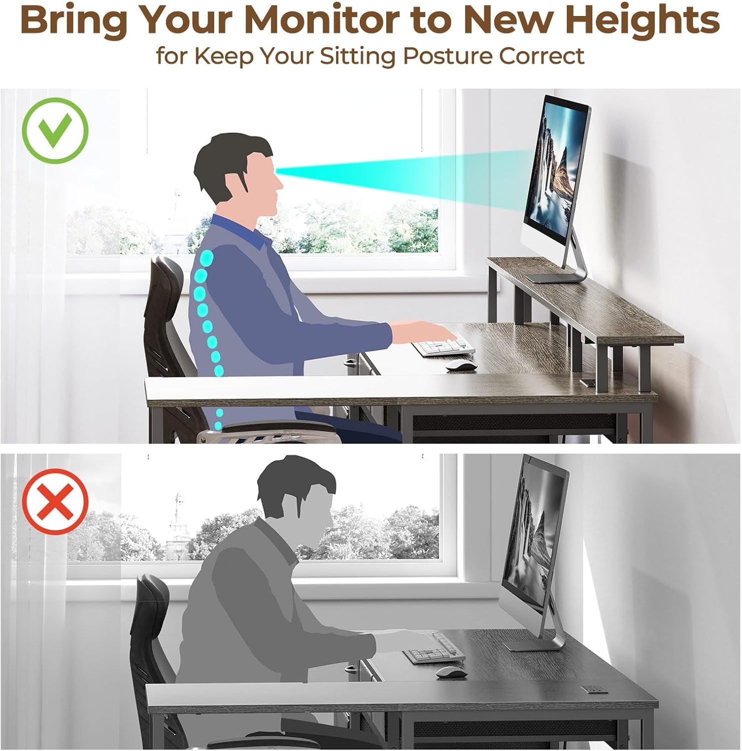 L Shaped Home Office Desk with Storage and LED Lights
