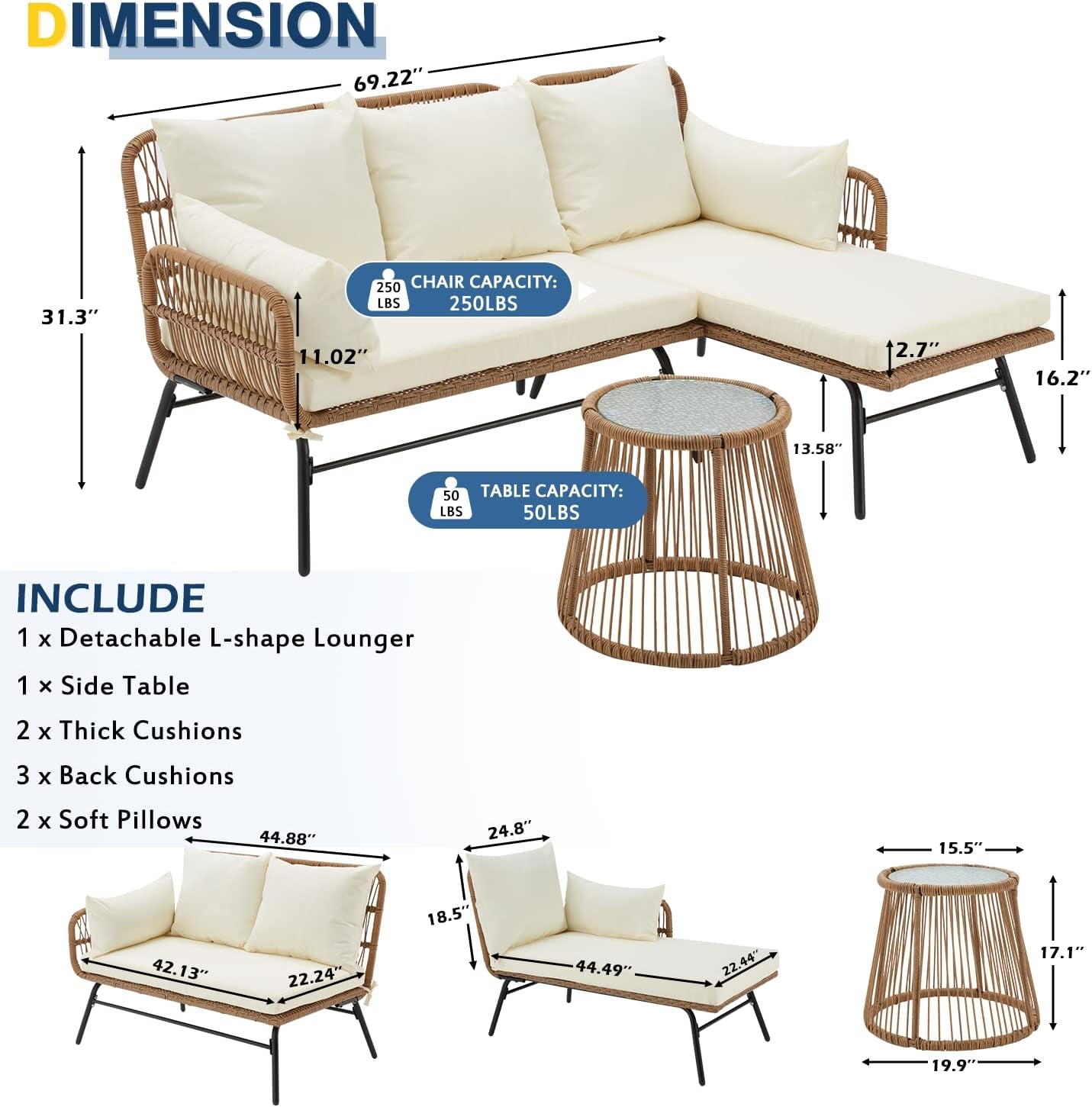 L Shaped Patio Furniture Set with Thick Cushions