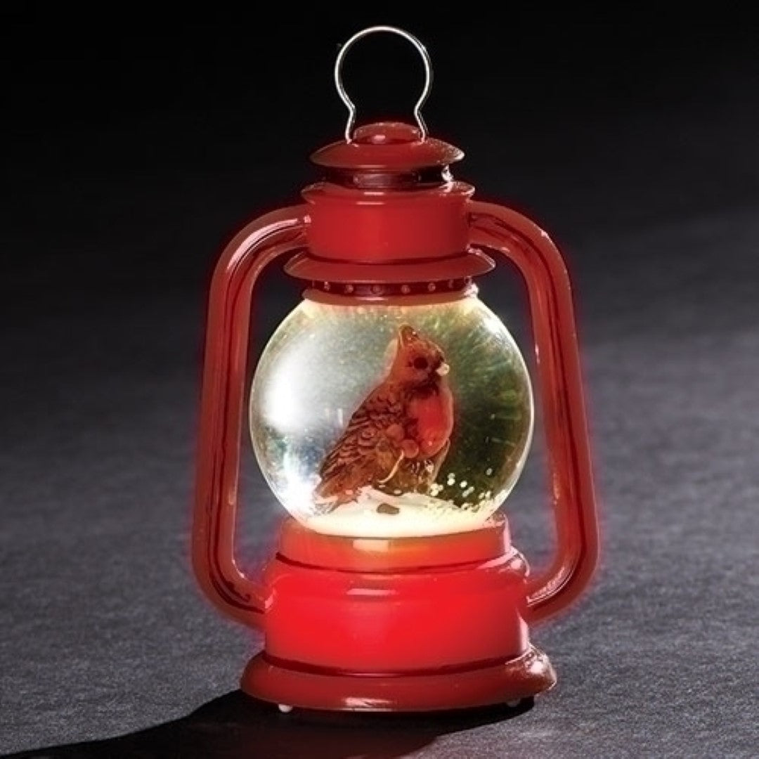 LED Lit Mini Lantern Snowglobe with Cardinal