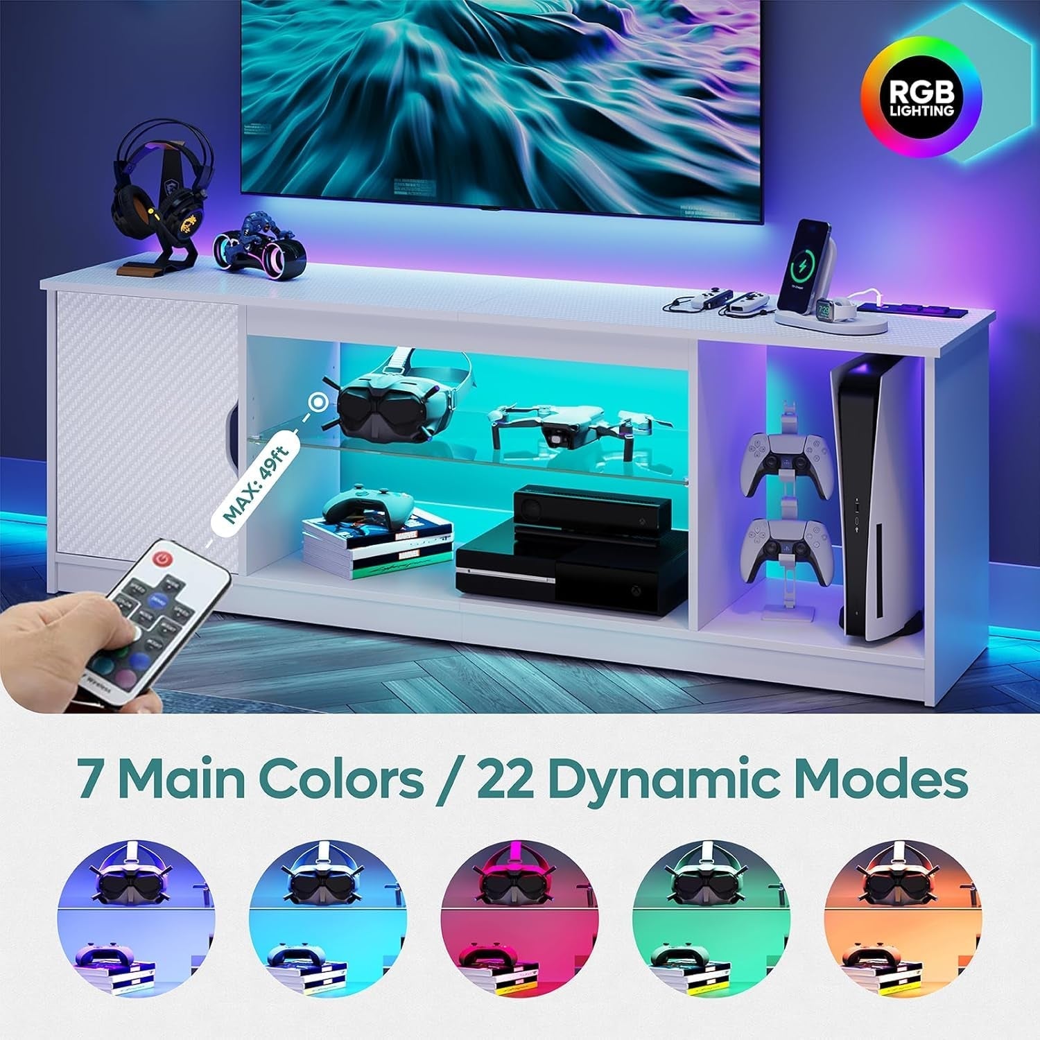 LED TV Stand For 55 To 65 Inch TVs With Power Outlets