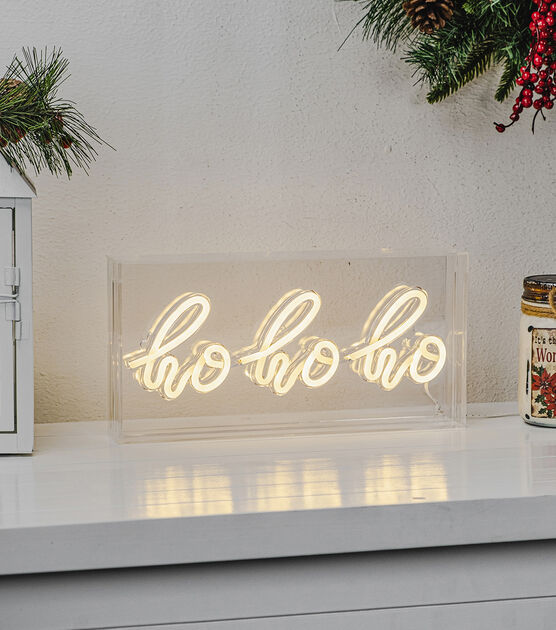 LED White Neon Ho Ho Ho Sign - 12 Inches