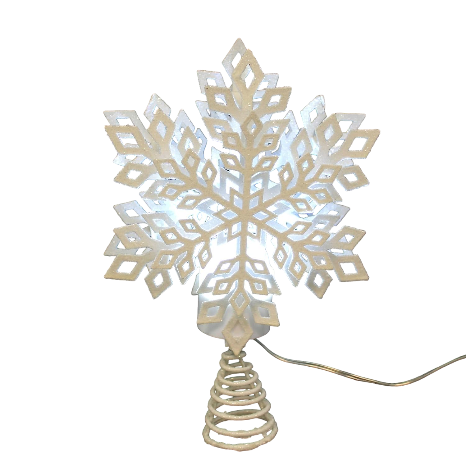 LED White Snowflake Tree Topper with timer