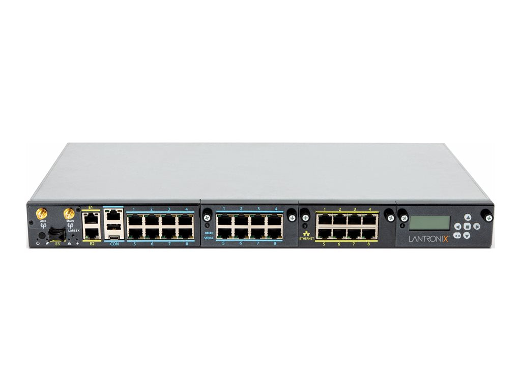Lantronix LM83X - Console server - 24 serial ports, 8 dedicated Ethernet ports, LCD module, 3 Ethernet ports, includes LMS - 83X-24S-E24-NAA