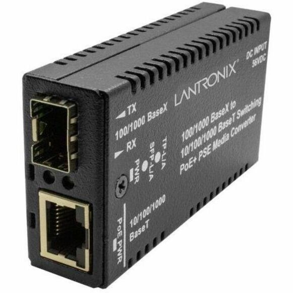 Lantronix M/GE-PSW-PSE-01-NA Gigabit PoE+ Media Converter with SFP
