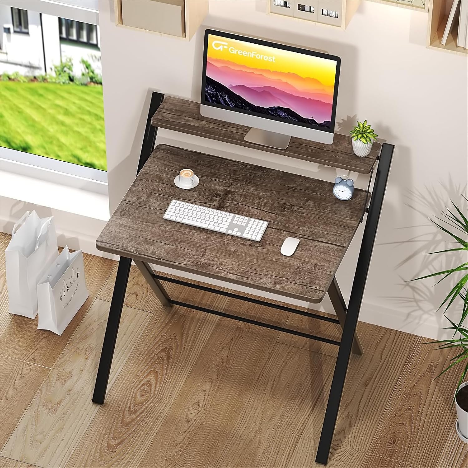 Large Foldable Computer Desk With Shelf For Space Saving