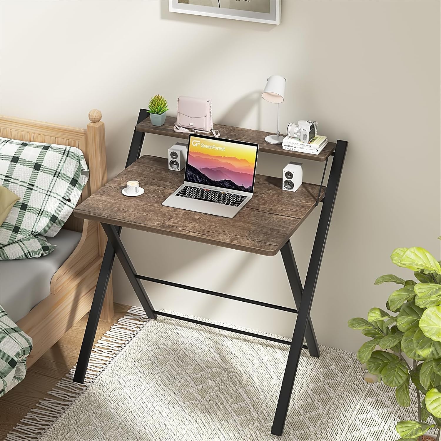 Large Foldable Computer Desk With Shelf For Space Saving