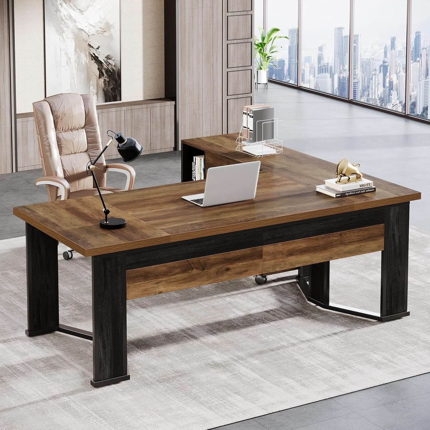 Large L Shaped Executive Desk with Mobile File Cabinet