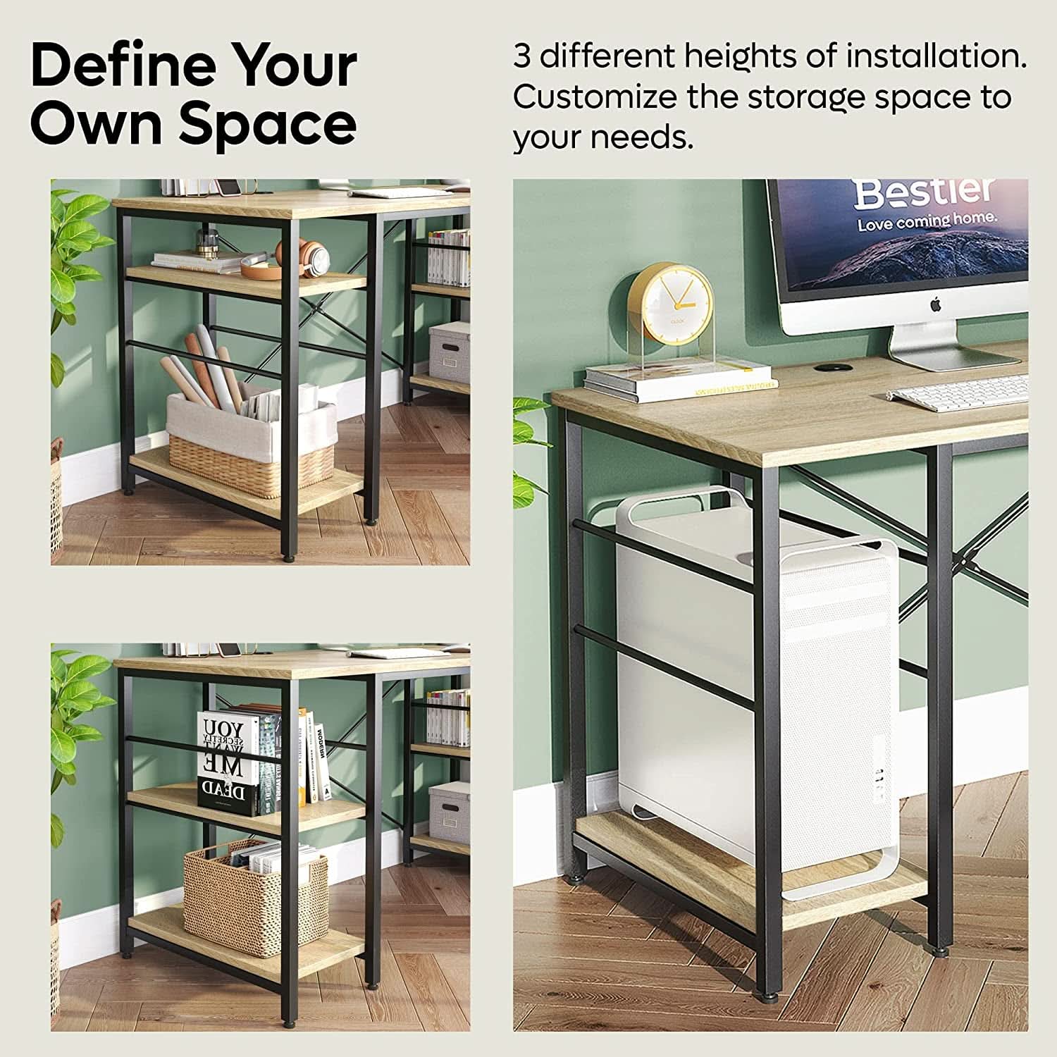 Large Oak L Shaped Desk With Shelves For Home Office