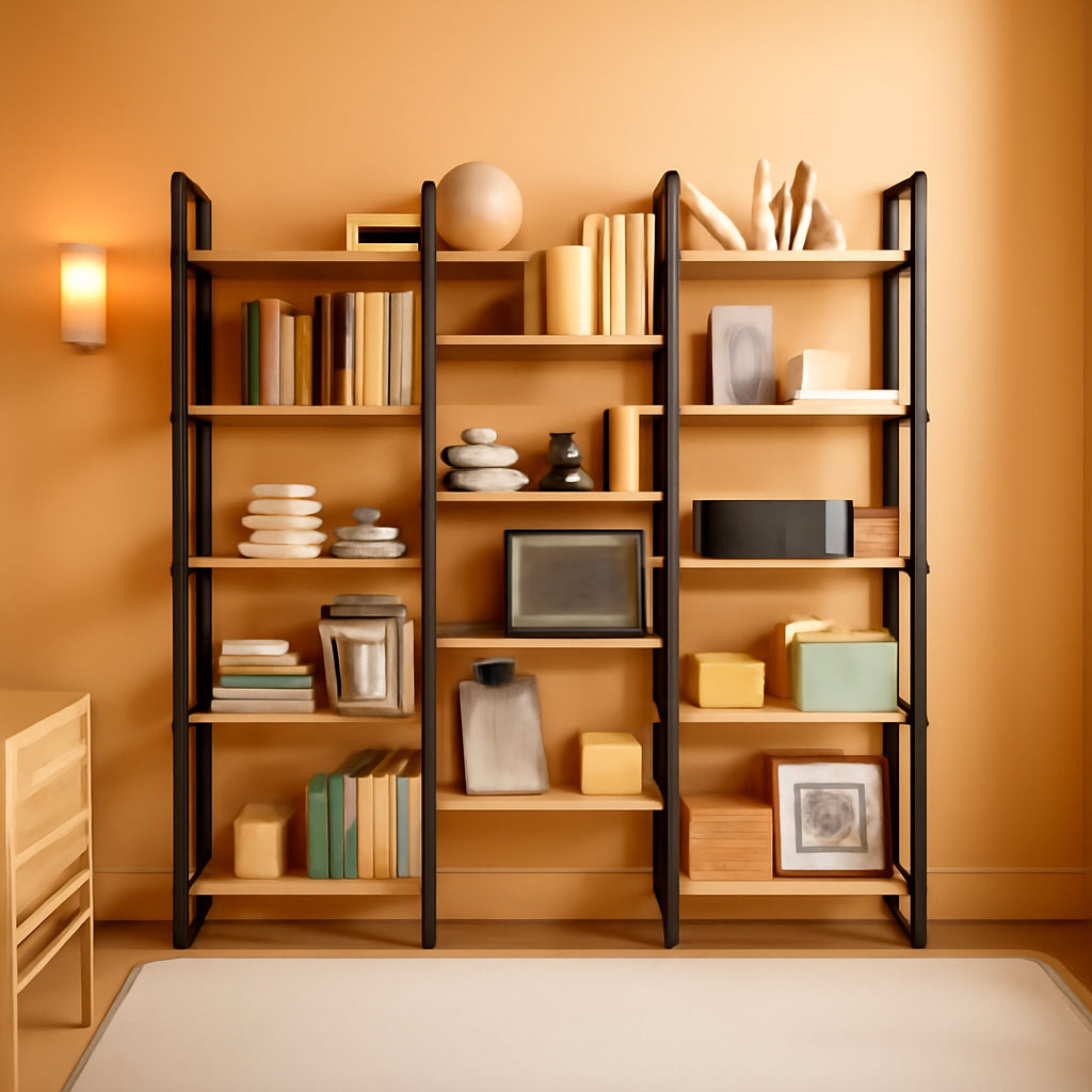 Large Rustic Industrial Bookshelf With 14 Open Shelves
