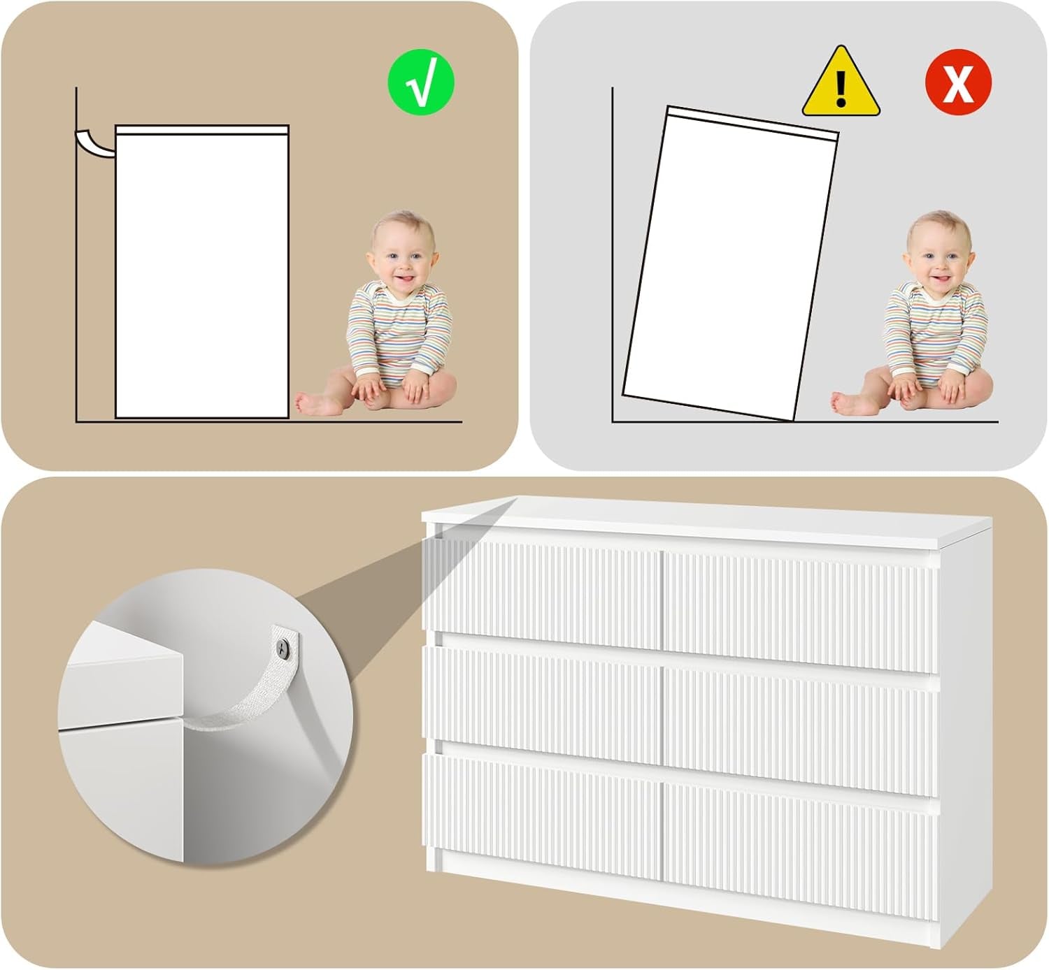 Large White Dresser With Fluted Panels Six Drawers
