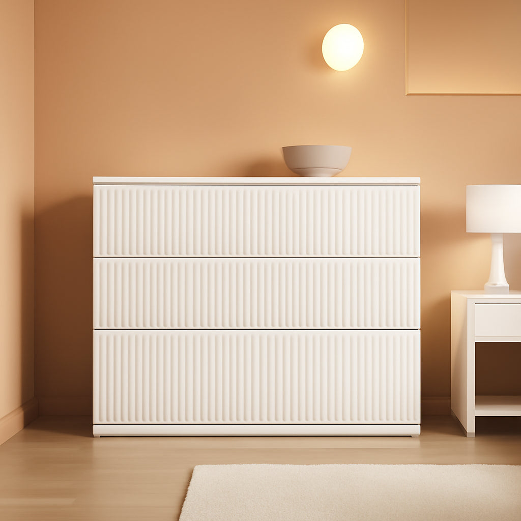 Large White Dresser With Fluted Panels Six Drawers