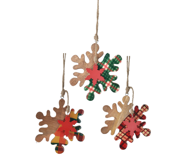 Large Wood Plaid Snowflake Ornament -