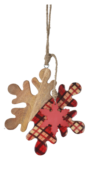 Large Wood Plaid Snowflake Ornament -