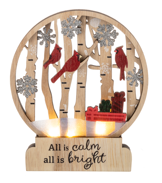 Laser Cut Light Up Snow Globe Figurine - All Is Calm