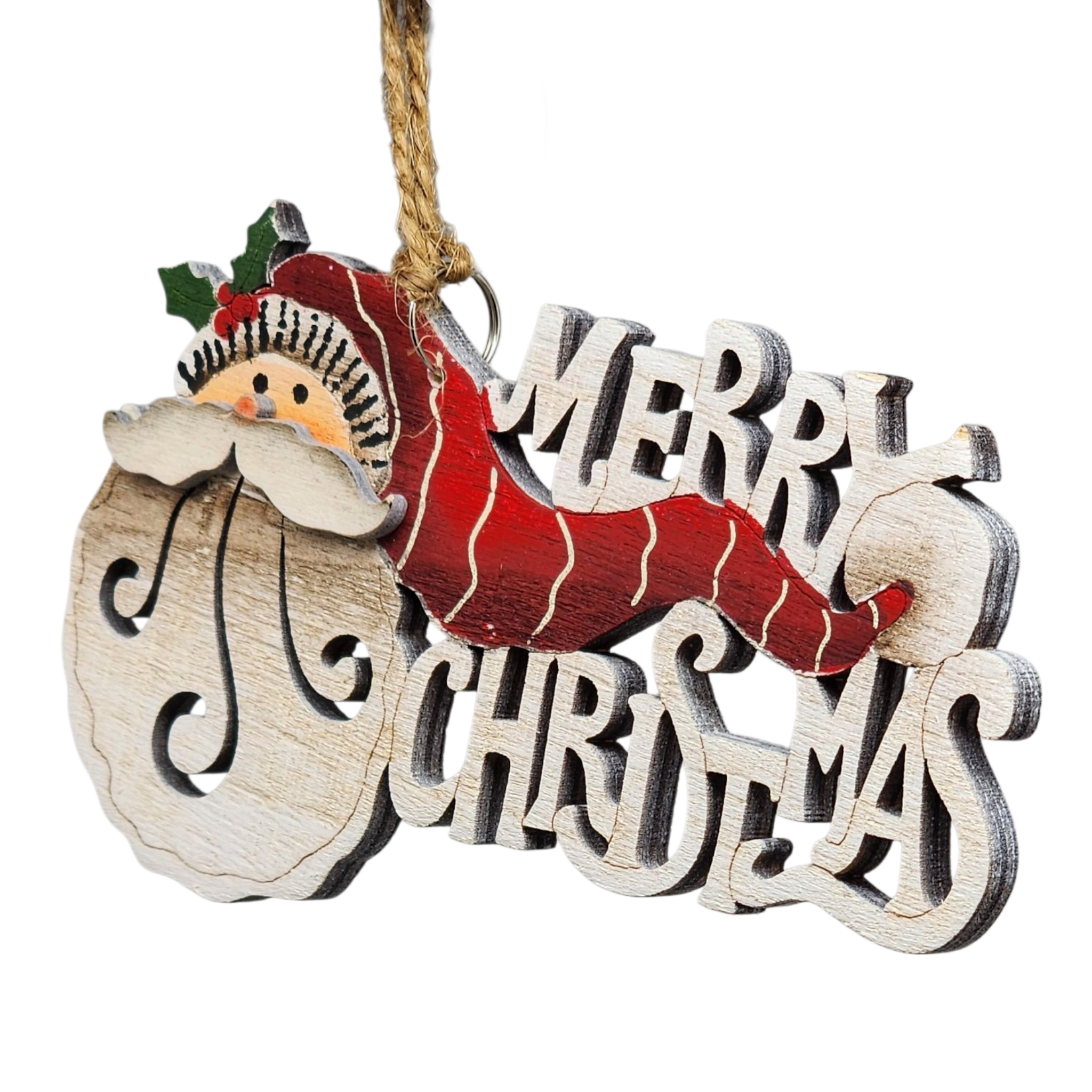 Laser Cut Wooden Ornament - Flowing Hat Santa