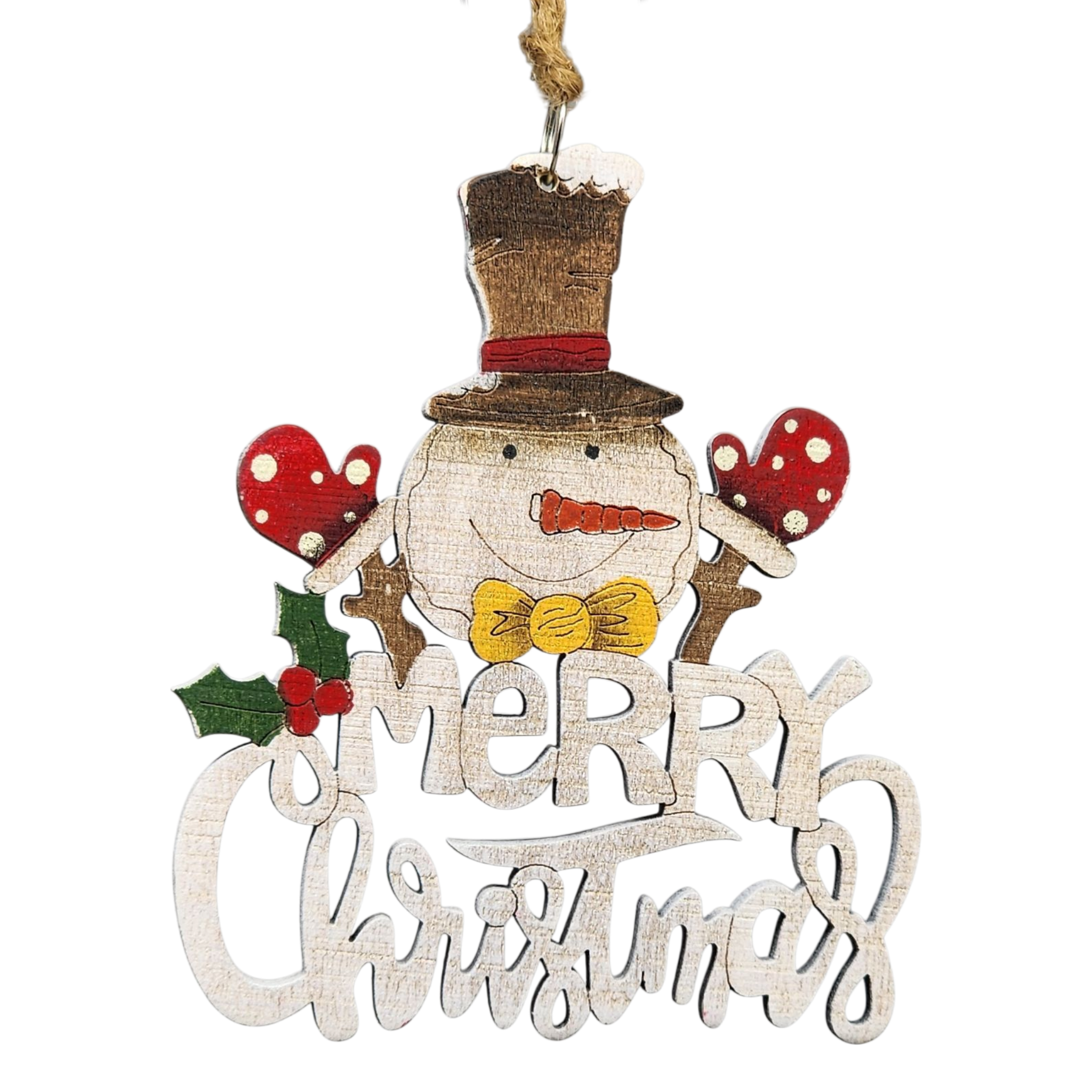 Laser Cut Wooden Ornament - Merry Christmas Snowman