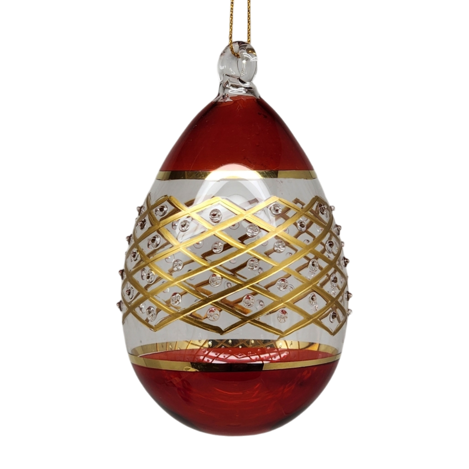Lattice Banded Stipple Glass Egg - Red