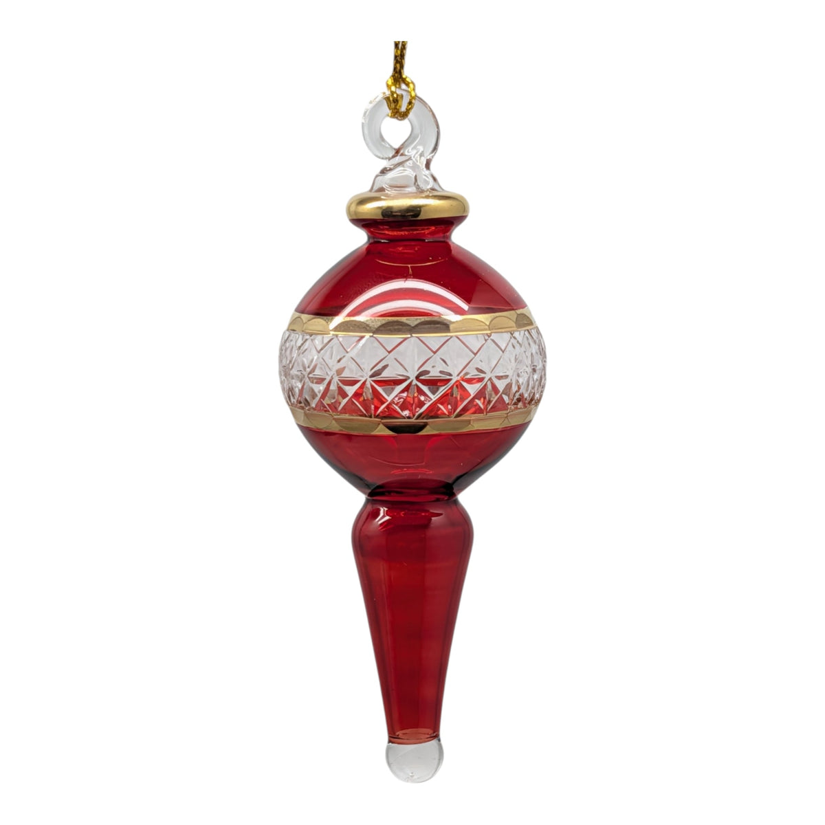 Lattice Glass Ornaments With Gold Accents - Red Ball with Finial
