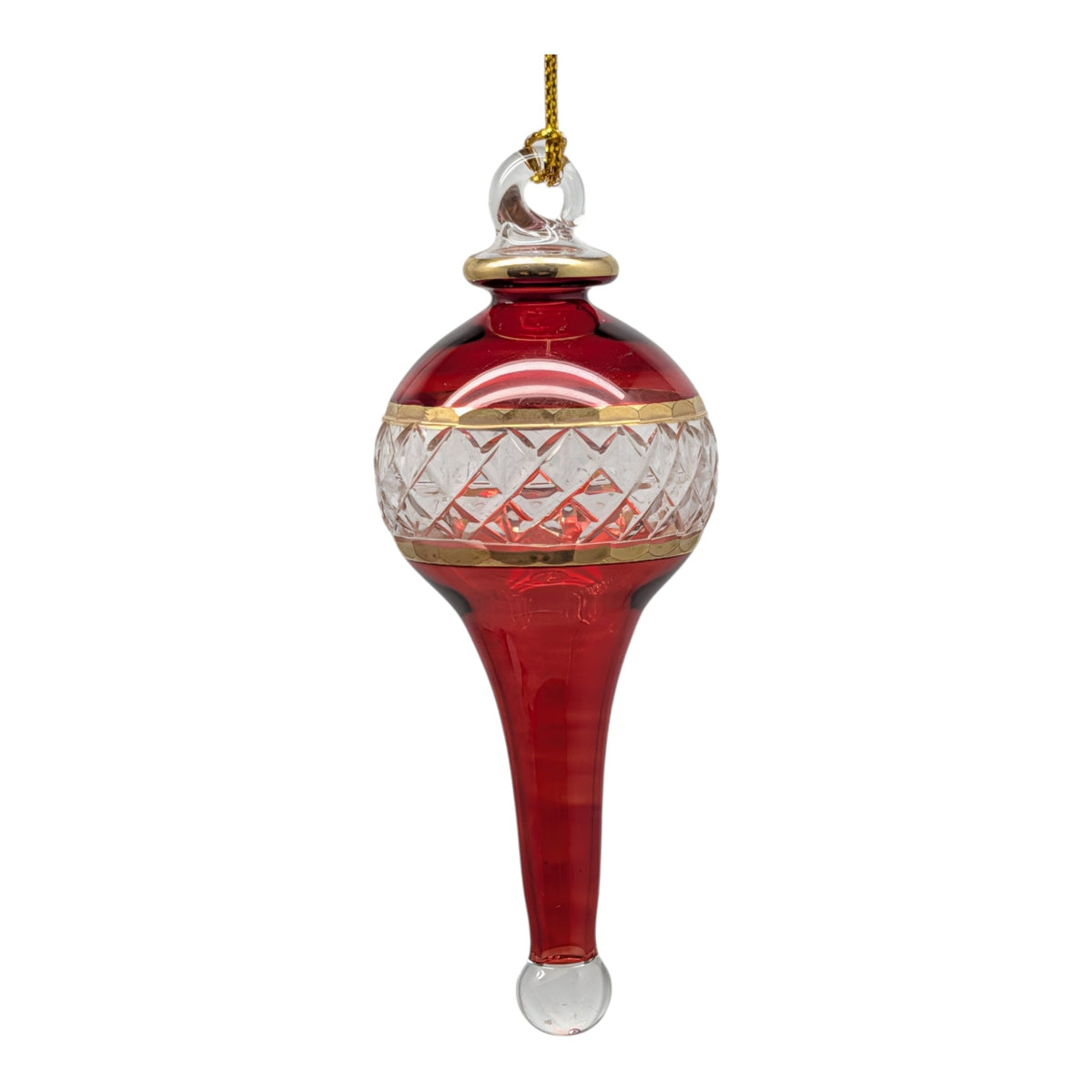 Lattice Glass Ornaments With Gold Accents - Red Stretched Teardrop