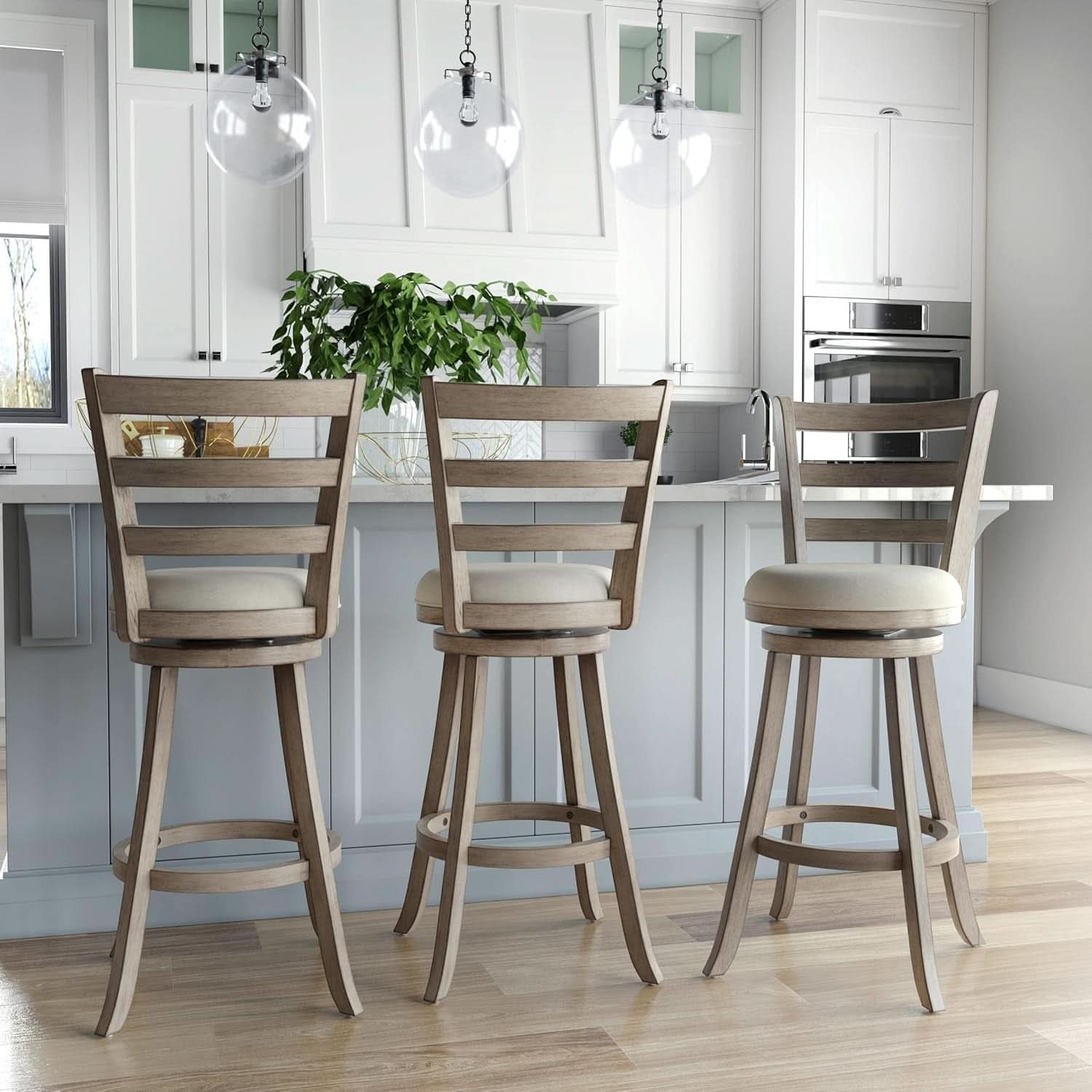 Laymon Modern Wood Bar Height Swivel Stool Gray Brown