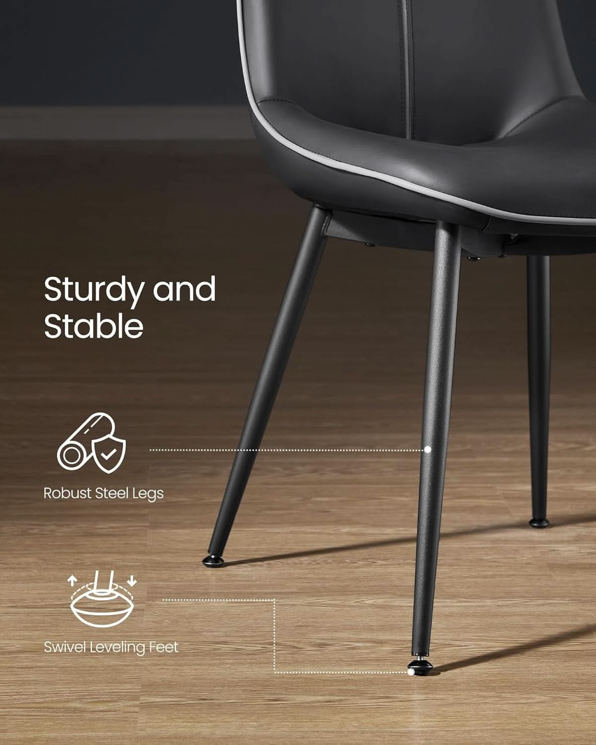 Leather Dining Chairs Set Of 2 Ink Black Upholstered Swivel Chairs