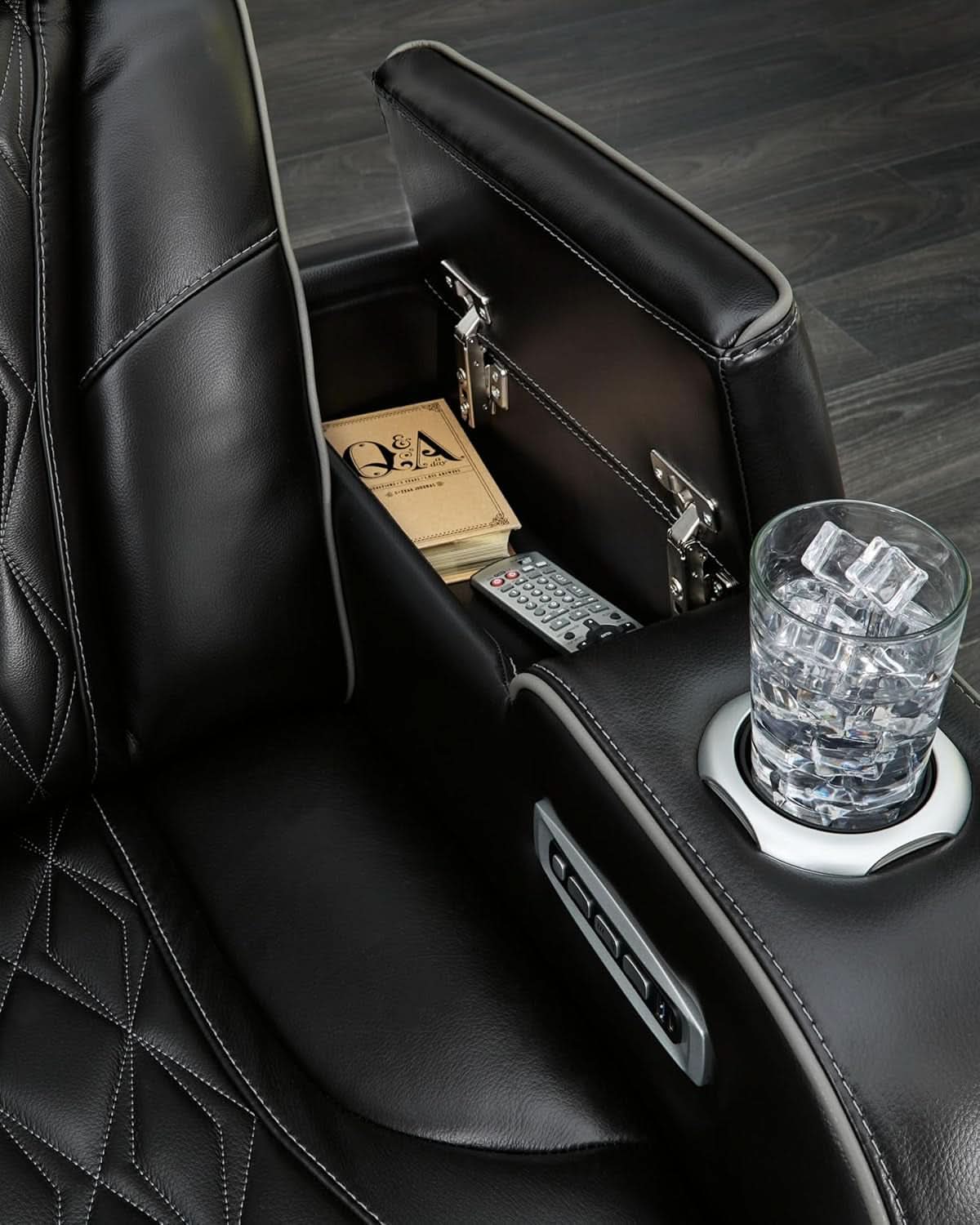 Leather Match Power Reclining Sofa With Adjustable Headrest