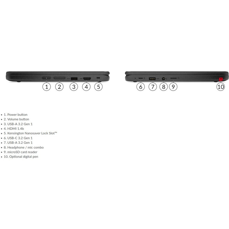 Lenovo 500E Chromebook 29.5 Cm (11.6") Touchscreen Hd Intel® Celeron® N 4 Gb Lpddr4X-Sdram 32 Gb Emmc Wi-Fi 6 (802.11Ax) Chrome Os Grey 82Jb0000Us