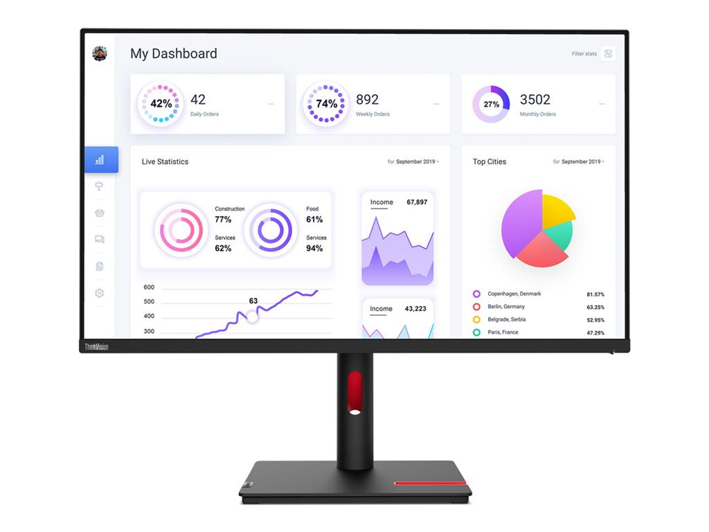 Lenovo ThinkVision T32p-30 - LED monitor - 31.5 - 3840 x 2160 4K - IPS - 350 cd/mï¿½ - 1000:1 - HDR10 - 4 ms - HDMI 63D2ZAR1US