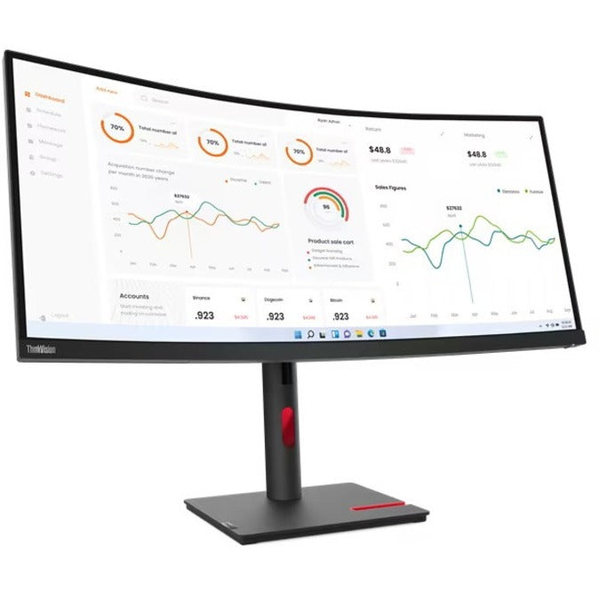 Lenovo ThinkVision T34w-30 34" Class Webcam UW-QHD Curved Screen LED Monitor - 21:9 -