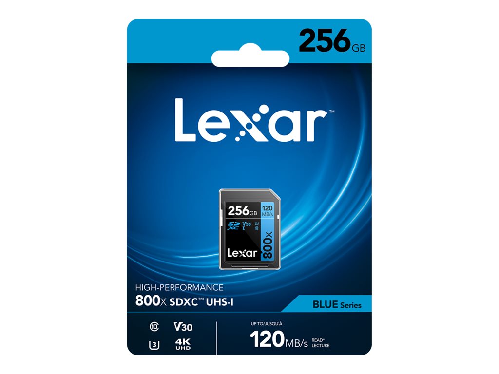 Lexar High Performance BLUE Series - Flash memory card - 256 GB - Video Class V30 / UHS-I U3 / Class10 - 800x - SDXC UHS-I LSD0800P256G-BNNNU