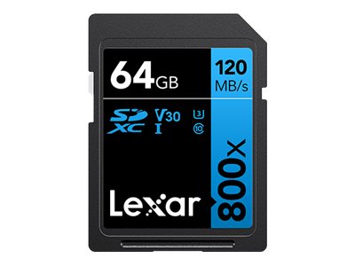 Lexar High Performance BLUE Series - Flash memory card - 64 GB - Video Class V30 / UHS-I U3 / Class10 - 800x - SDXC UHS-I (pack LSD0800P064G-B2NNU