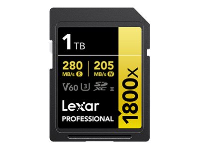 Lexar Professional GOLD Series - Flash memory card - 1 TB - Video Class V60 / UHS-II U3 / Class10 - 1800x - SDXC UHS-II LSD1800001T-BNNNG
