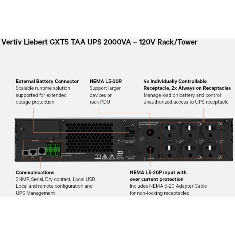 Liebert GXT5 UPS 2000VA TAA - Enterprise Power Protection | Tecisoft GXT5-2000LVRT2UXLTAA