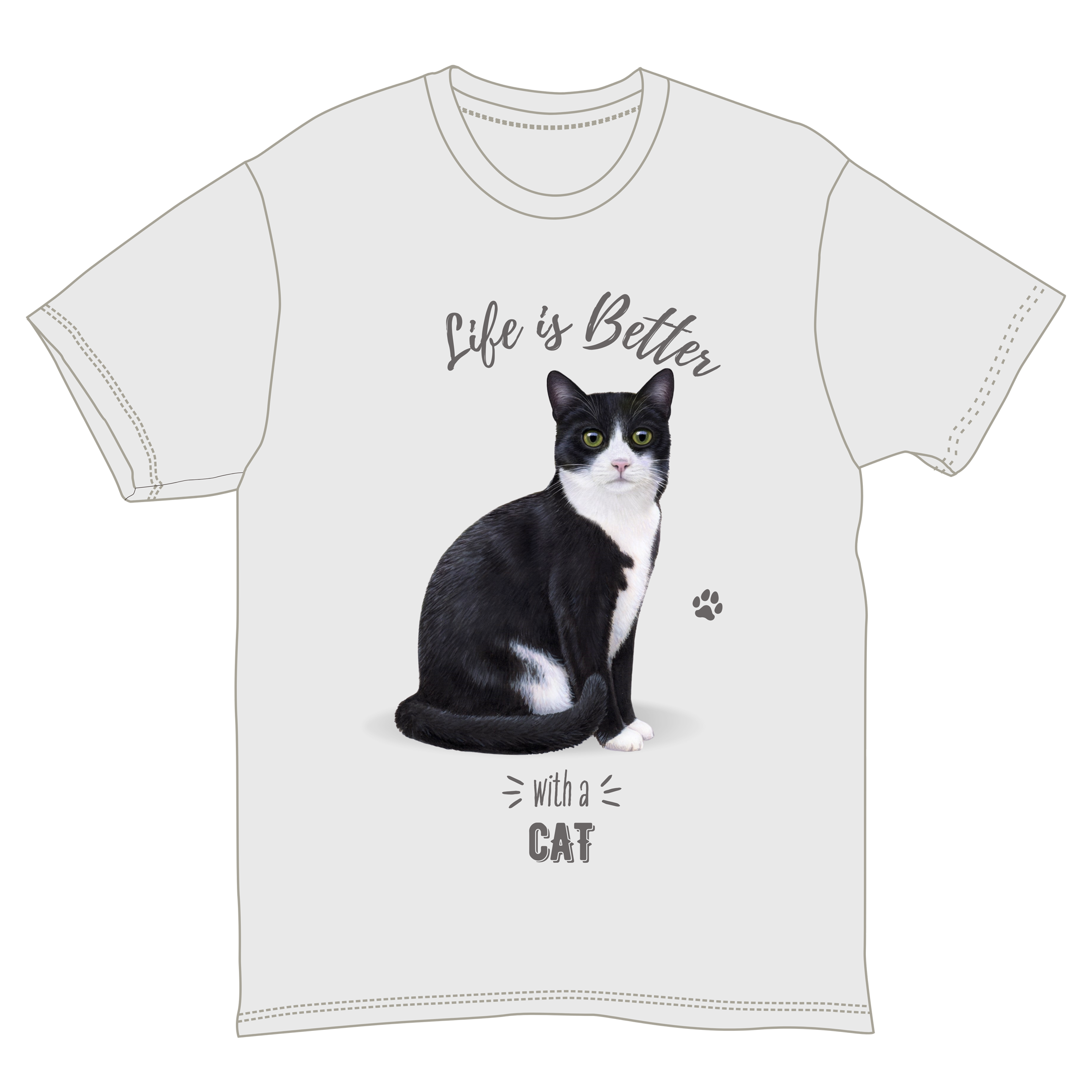 Life is Better with a Black and white cat T-Shirt -