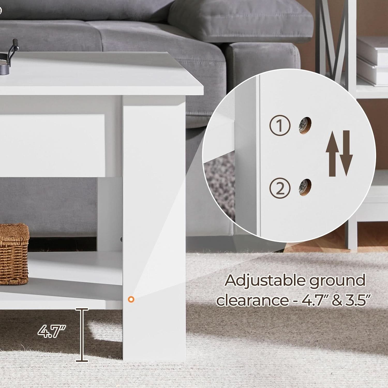 Lift Top Coffee Table With Hidden Compartment And White Finish