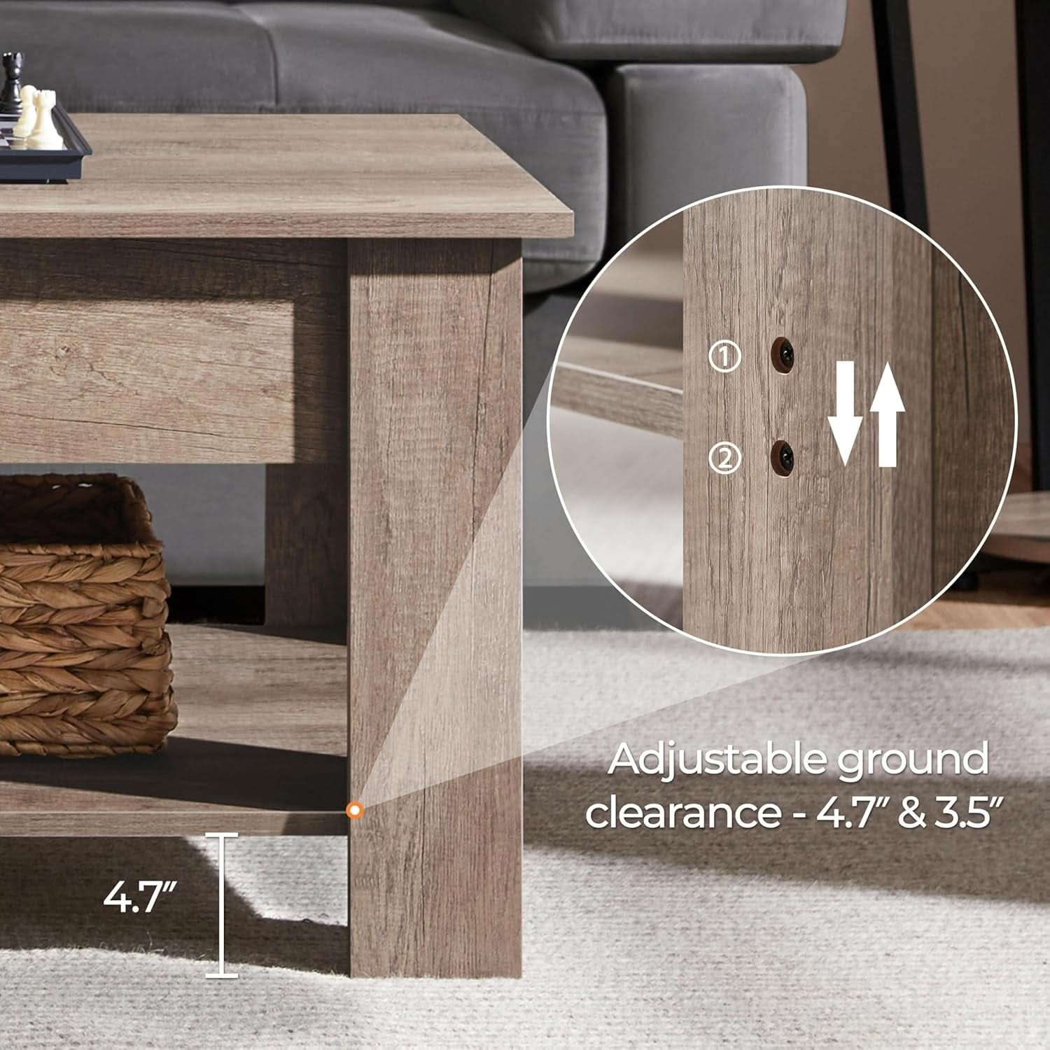 Lift Top Coffee Table With Hidden Compartment Grey