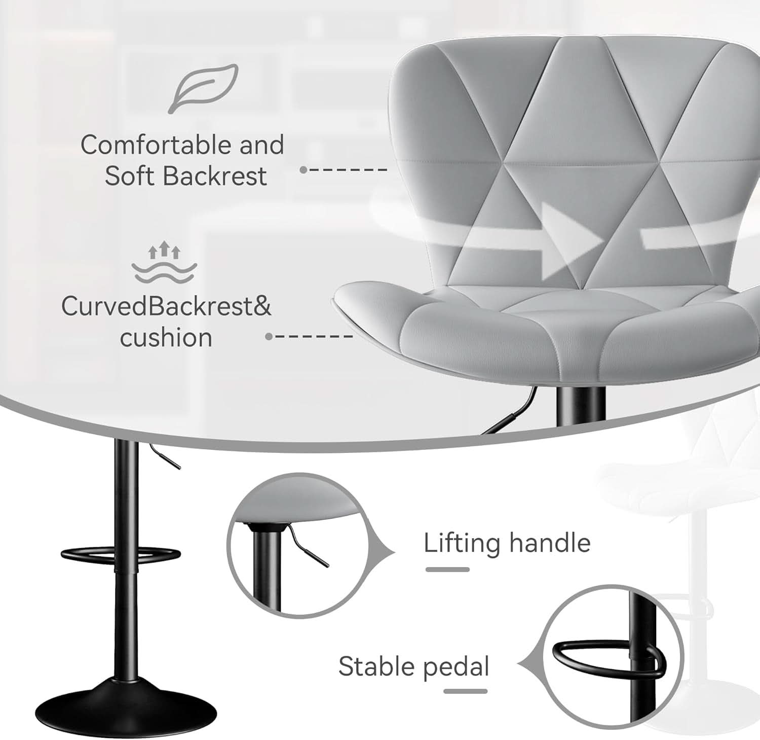 Light Grey Adjustable Bar Stools Set Of 2 Counter Height