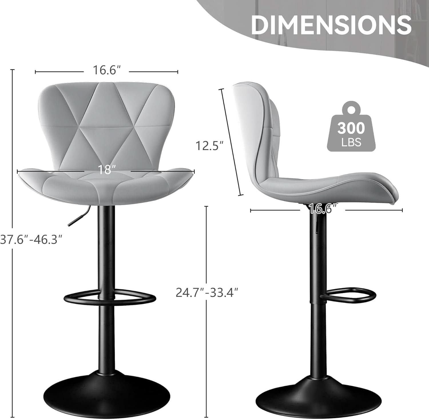 Light Grey Adjustable Bar Stools Set Of 2 Counter Height