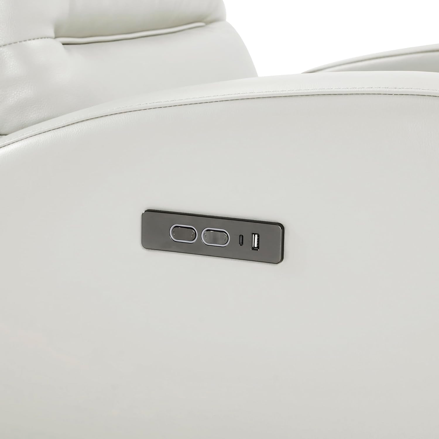Light Grey Leather Power Swivel Recliner With USB C