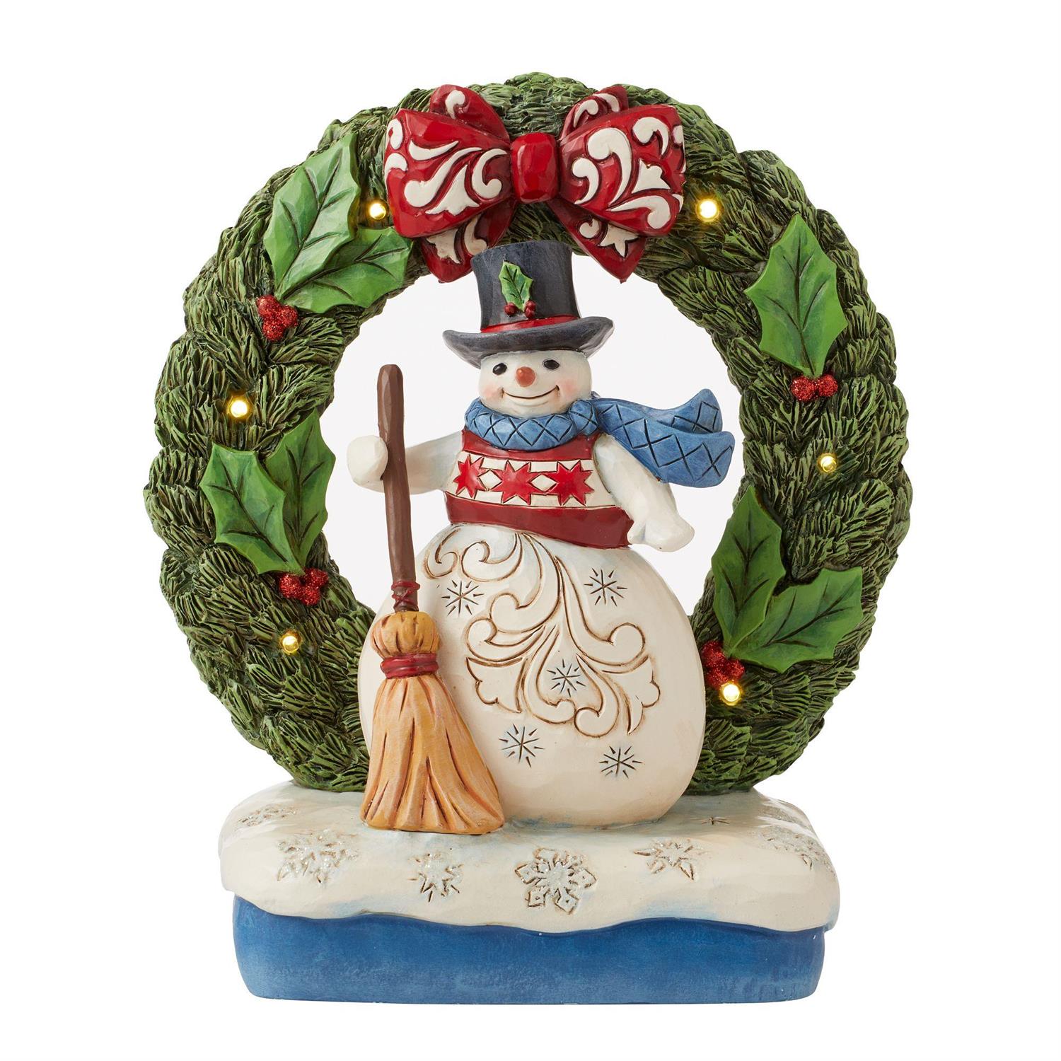 Light-up Snowman and Wreath Figurine
