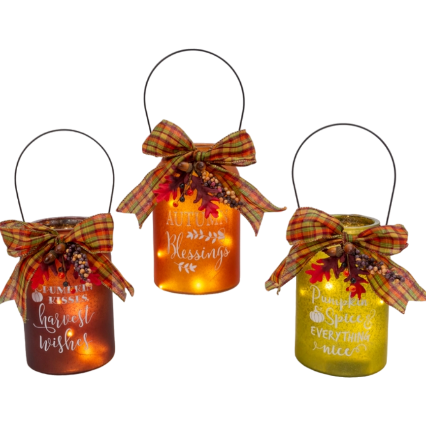 Lighted 10 Inch Glass Harvest Luminary -