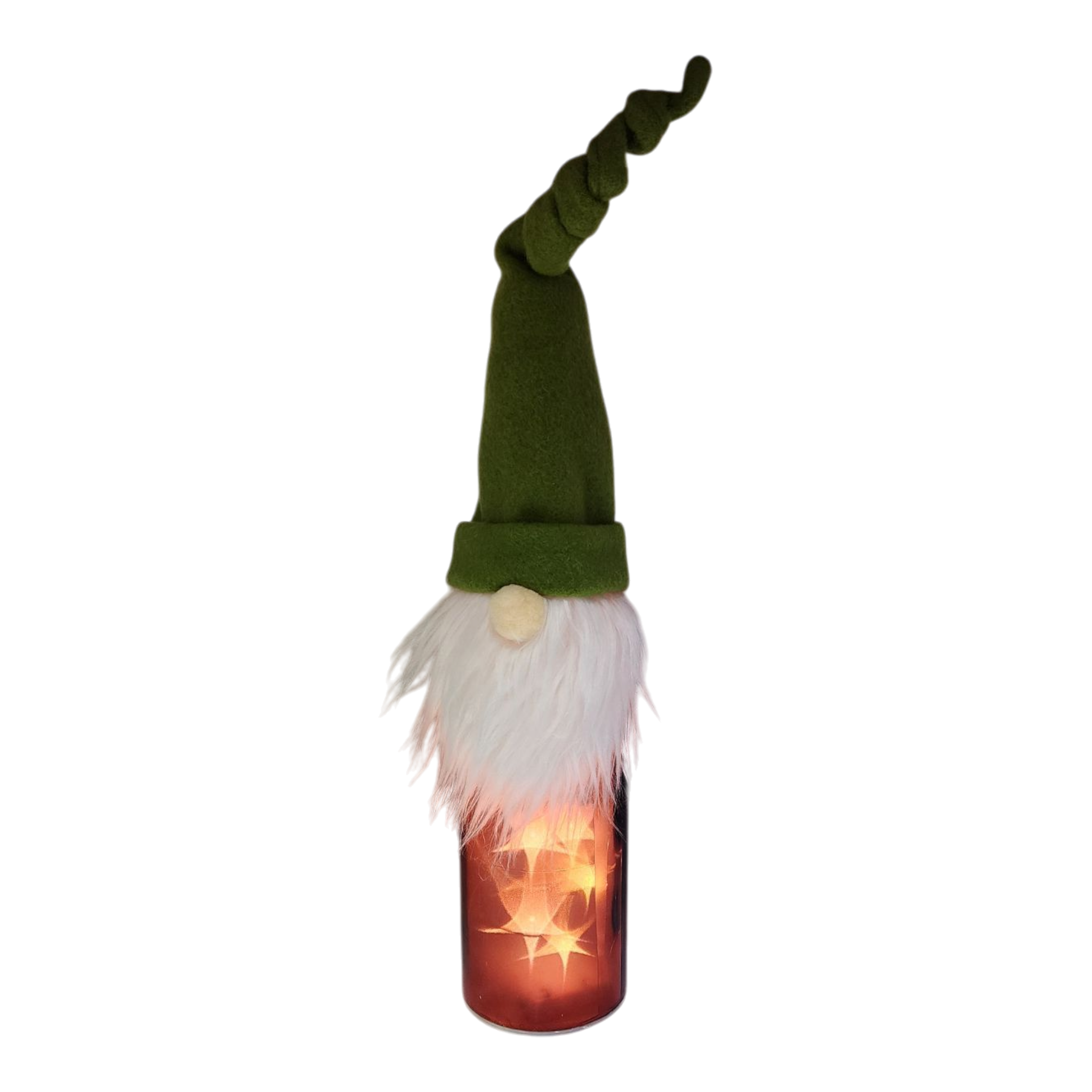 Lighted Bottle with Fabric Gnome -