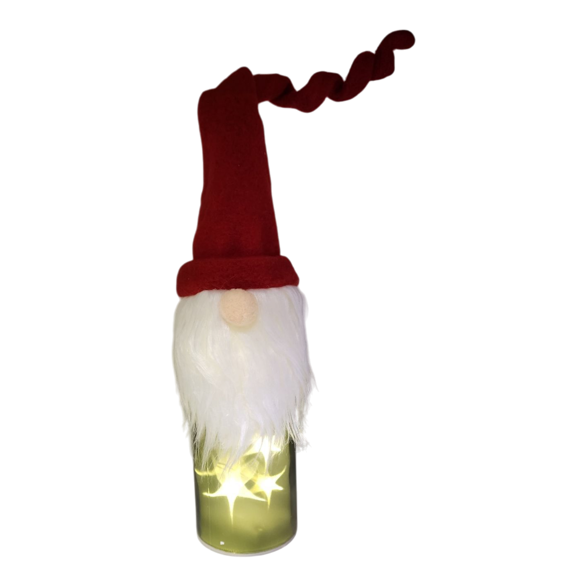 Lighted Bottle with Fabric Gnome -